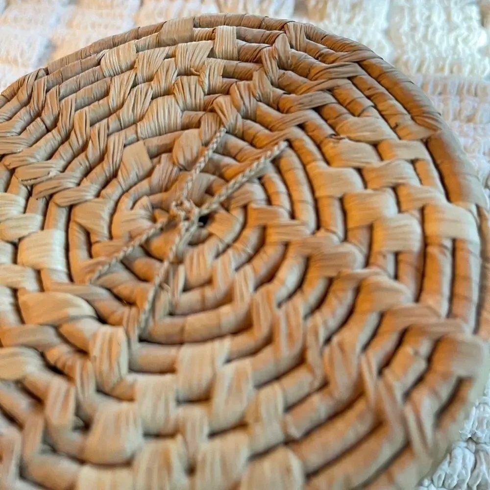 Small weaved covered boho Basket vintage